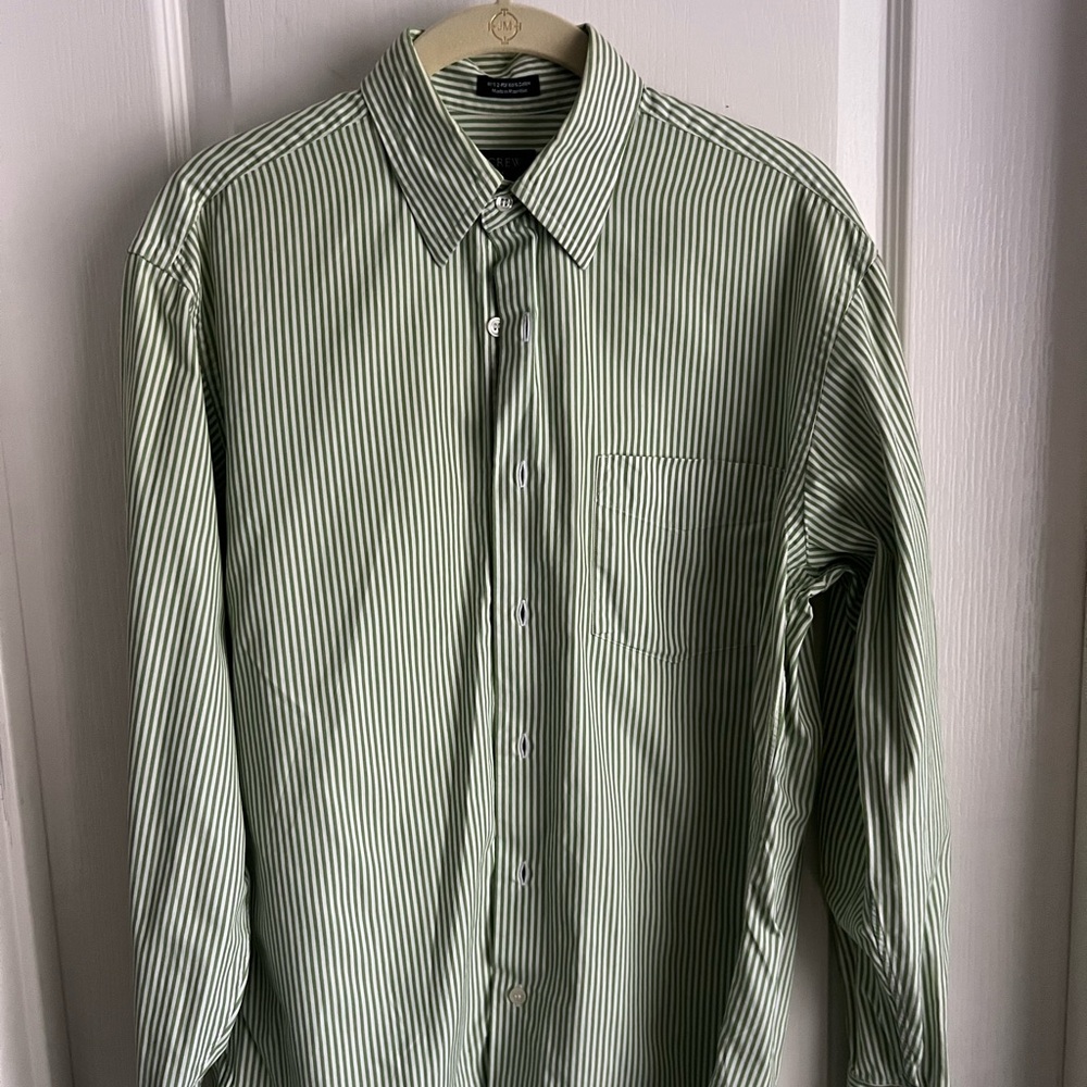 J. Crew Men's Green Striped Dress Shirt